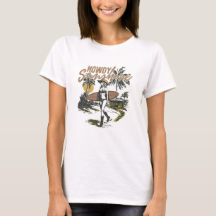 Howdy Sunshine Retro Surf Cowgirl Vintage Beach T-Shirt