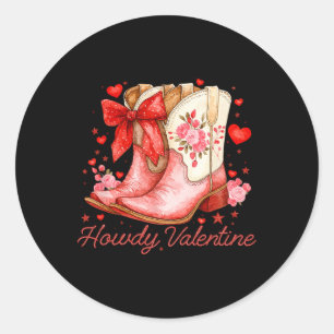 Howdy Valentine Disco Boots Coquette Bow Groovy We Classic Round Sticker