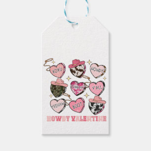 Howdy Valentine Heart Cowhide Western Gift Tags