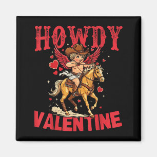 Howdy Valentine Retro Heart Cowboy Hat Western Cow Magnet