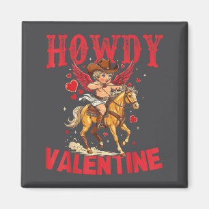 Howdy Valentine Retro Heart Cowboy Hat Western Cow Magnet