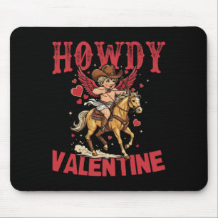 Howdy Valentine Retro Heart Cowboy Hat Western Cow Mouse Pad