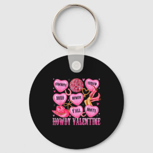 Howdy Valentine Western Cowgirl Hearts Candy Women Key Ring