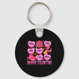 Howdy Valentine Western Cowgirl Hearts Candy Women Key Ring