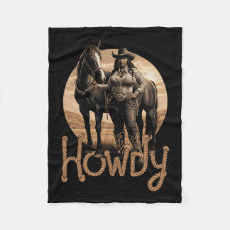 Howdy Western Black Cowgirl African American Woman Fleece Blanket
