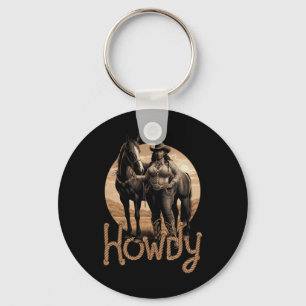 Howdy Western Black Cowgirl African American Woman Key Ring