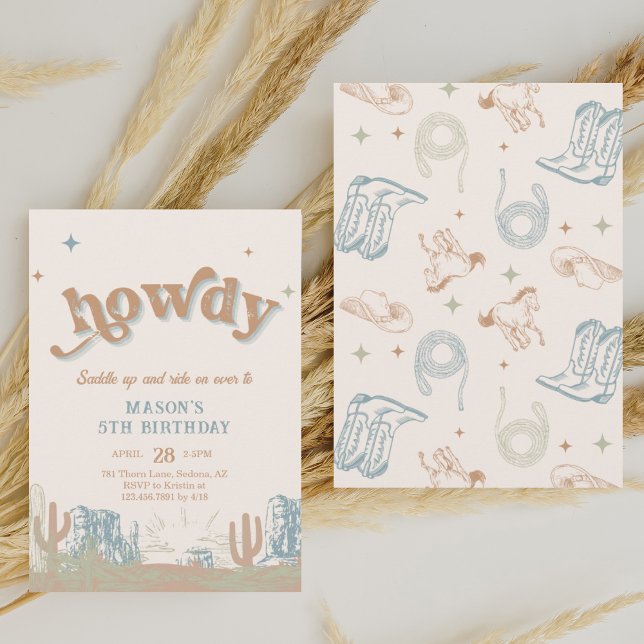 Howdy! Western Blue Cowboy Birthday  Invitation (Creator Uploaded)
