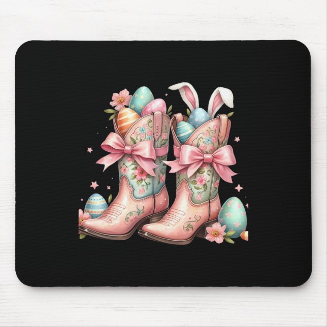 Howdy Western Easter Bunny Coquette Cowboy Boots E Mouse Pad (Front)