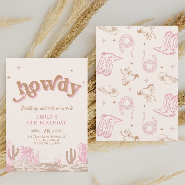 Howdy! Western Pink Cowgirl Birthday  Invitation (Creator Uploaded)