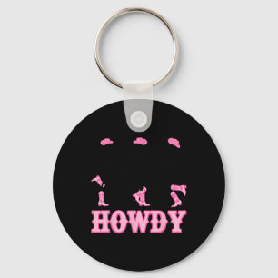 Howdy Western Skeleton Cowgirls Dancing Halloween  Key Ring