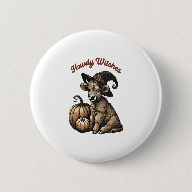 Howdy Witches Halloween Highland Cow 6 Cm Round Badge (Front)