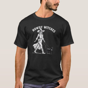 Howdy Witches Western Cowgirl With Cat Funny Hallo T-Shirt