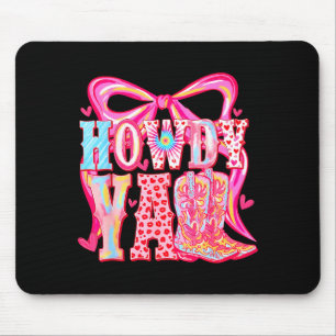 Howdy Yall Cowboy Boots Coquette Bow Western Valen Mouse Pad