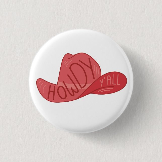 Howdy Y'all Cowboy/Cowgirl Hat Pink Artwork 3 Cm Round Badge (Front)