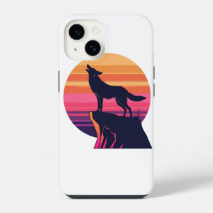 Howl at the Dusk – Retro Coyote Sunset iPhone 14 Case