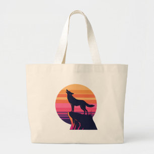 Howl at the Dusk – Retro Coyote Sunset  Large Tote Bag