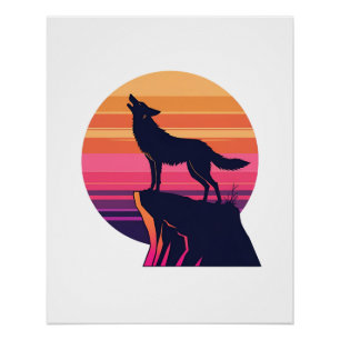 Howl at the Dusk – Retro Coyote Sunset Poster