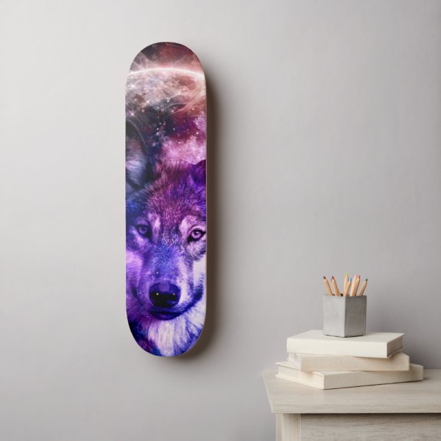 Howl at the Moon with Our Galaxy Night Sky Wolf  Skateboard (Wall Art)