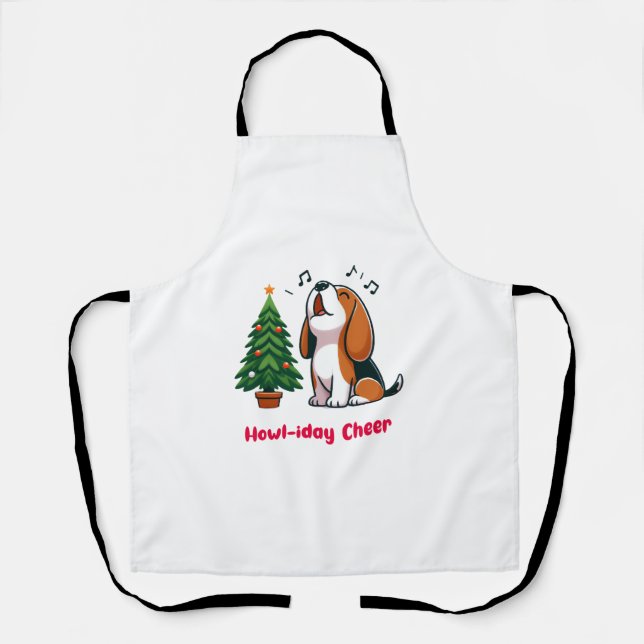 Howl-iday Cheer Beagle With A Christmas Tree Desig Apron (Front)