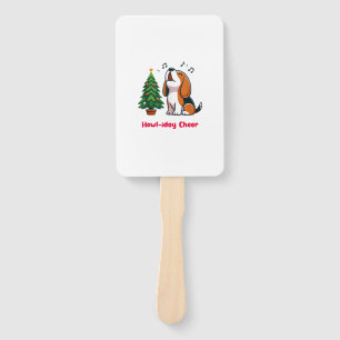 Howl-iday Cheer Beagle With A Christmas Tree Desig Hand Fan
