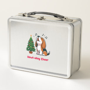 Howl-iday Cheer Beagle With A Christmas Tree Desig Metal Lunch Box