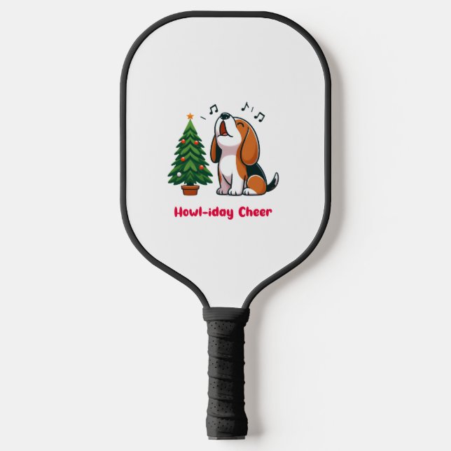 Howl-iday Cheer Beagle With A Christmas Tree Desig Pickleball Paddle (Front)
