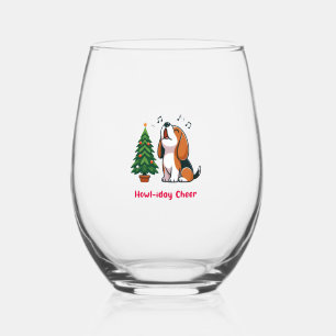 Howl-iday Cheer Beagle With A Christmas Tree Desig Stemless Wine Glass