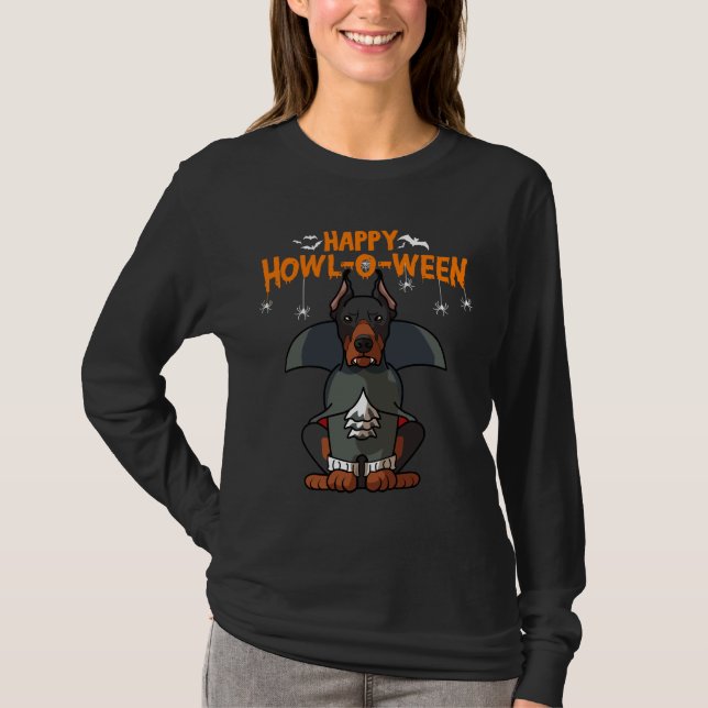 Howl O Ween Doberman Pinscher Dog For Halloween T-Shirt (Front)