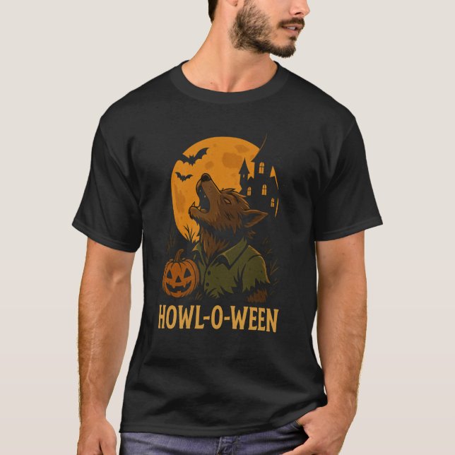 Howl-O-Ween Halloween T-Shirt – Funny Werewolf Pun (Front)