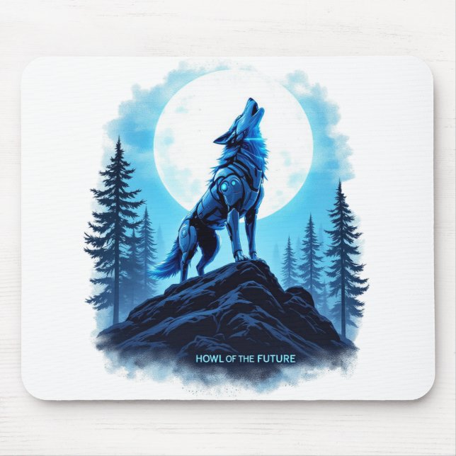 Howl of the Future - Robotic Wolf Mousepad (Front)