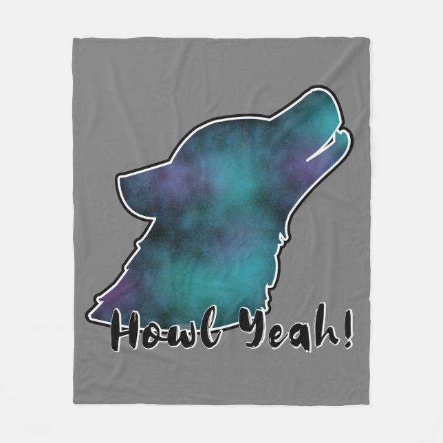 Howl Yeah! Space Galaxy Wolf Silhouette Head Fleece Blanket (Front)