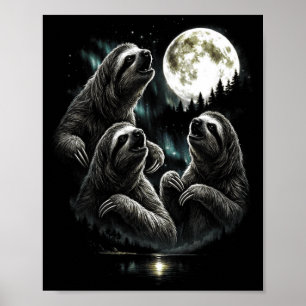 Howling 3 Sloth Moon Vintage Retro Style Funny Poster