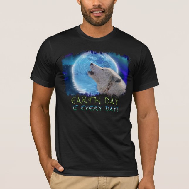 Howling Arctic Wolf & Aurora Earth Day Art T-Shirt (Front)
