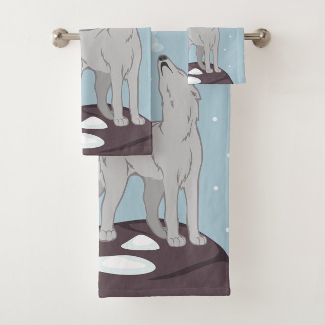Howling Arctic Wolf Bath Towel Set (Insitu)