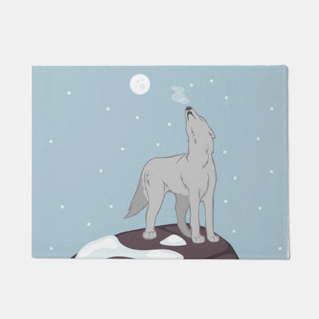 Howling Arctic Wolf Doormat (Front)