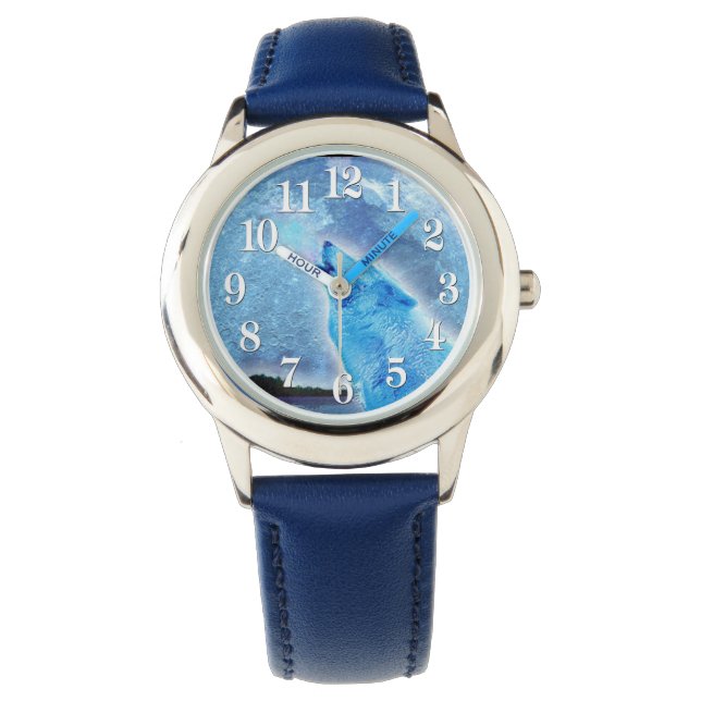 Howling Arctic  Wolf & Moon Wildlife Design Watch (Front)