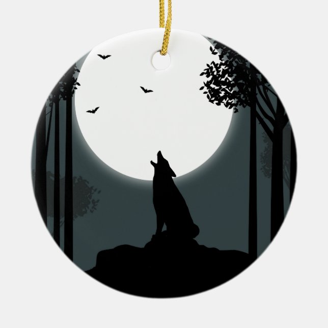 howling at the Moon Ceramic Tree Decoration (Front)