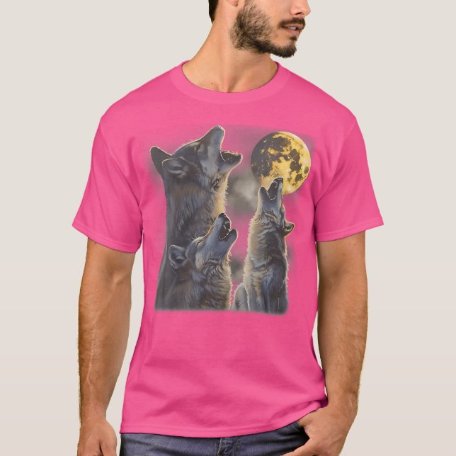 Howling At The Moon Wolves Cool Mountain Wolf Anim T-Shirt (Front)