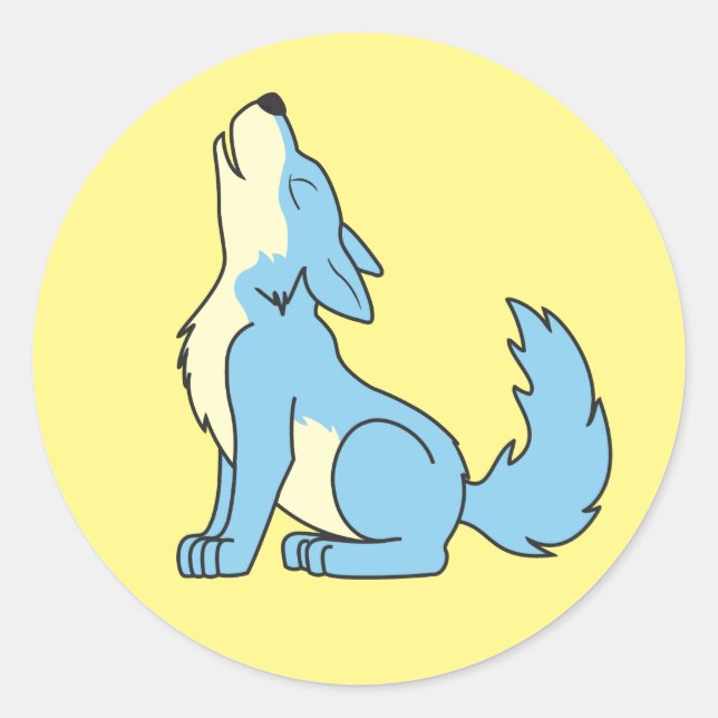 Howling Baby Blue Wolf Classic Round Sticker (Front)