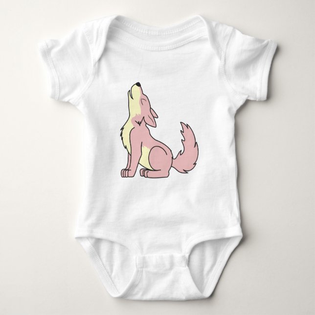 Howling Baby Pink Wolf Baby Bodysuit (Front)