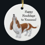 Howling Basset Hound Holiday Ornament<br><div class="desc">Original fine art design of a howling Basset hound on this cute Christmas or other holiday ornament for dog lovers by designer Carolyn McFann of Ornamentation and Two Purring Cats Studio.</div>