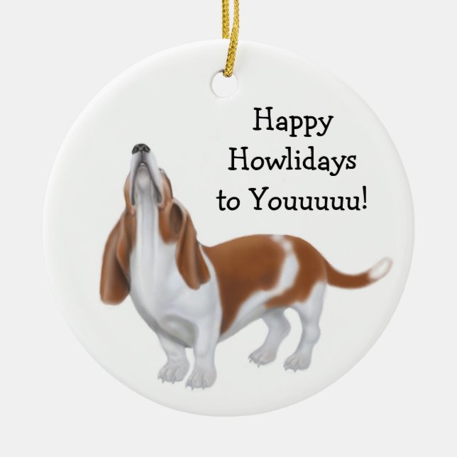 Howling Basset Hound Holiday Ornament (Front)