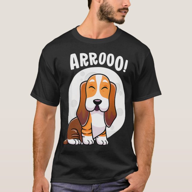Howling Basset Hound Howl Moon Kawaii Dog T-Shirt (Front)