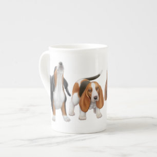 Howling Basset Hounds Bone China Mug