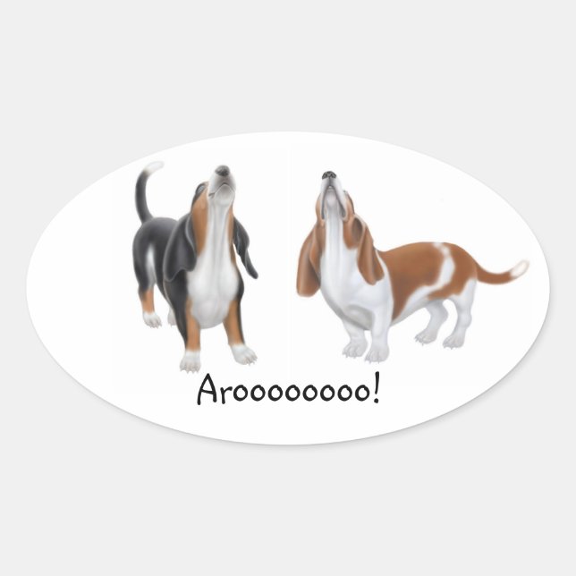 Howling Basset Hounds Customisable Oval Sticker (Front)