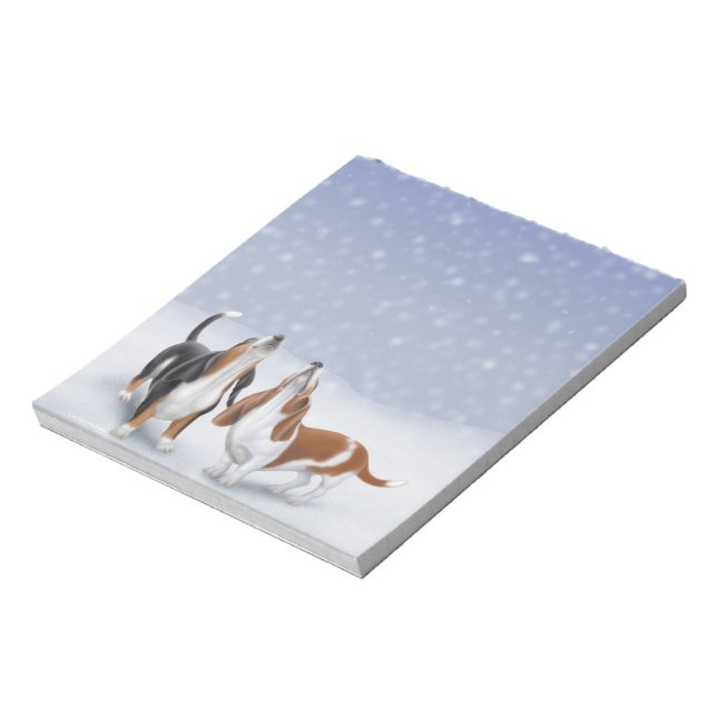 Howling Basset Hounds Winter Snow Notepad (Rotated)