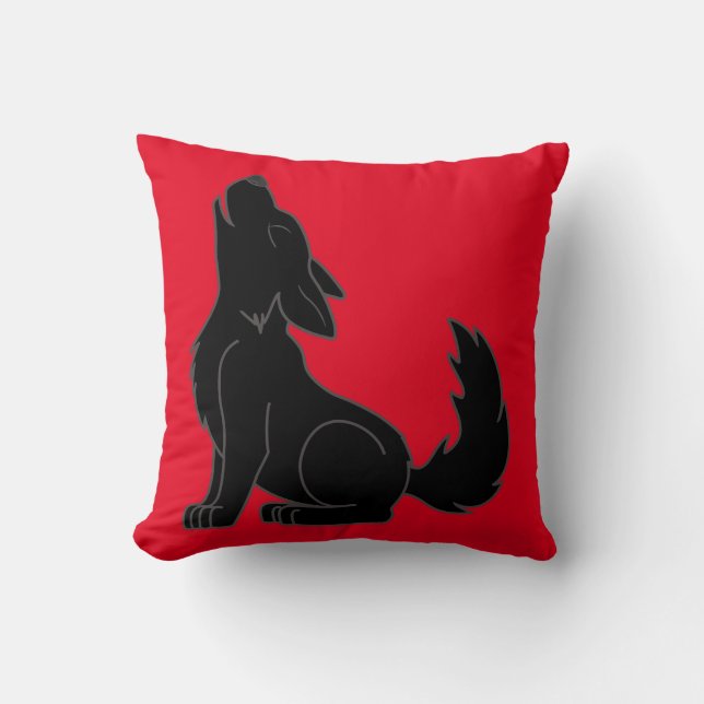 Howling Black Wolf Cushion (Front)