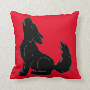 Howling Black Wolf Cushion