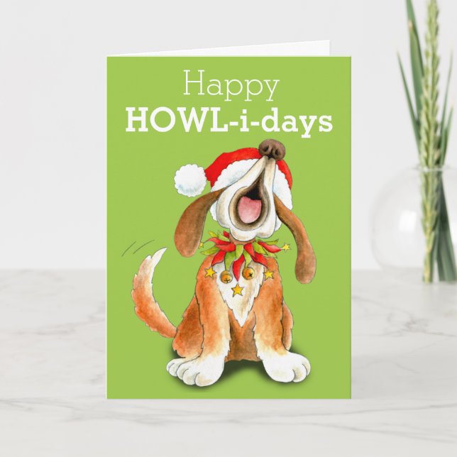 Howling carol singing dog art Christmas card (Front)