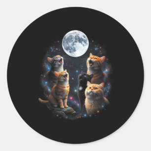 Howling Cats Full Moon Starry Sky Galaxy Cosmic An Classic Round Sticker
